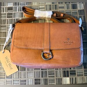 🔥 WILD WEST, LOS ANGELES Flap Over Ring Brown Leather Mini Crossbody Bag. NWT.